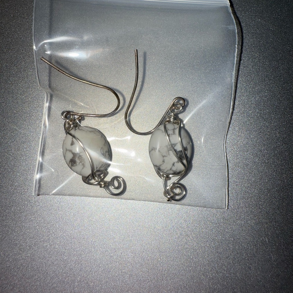 Silver and White Cat Dangle Earrings
